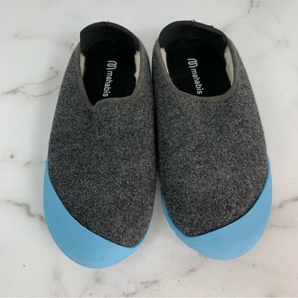 mahabis Shoes - Mahabis Classic Gray Wool Slippers Sz 40 Removable Blue Soles